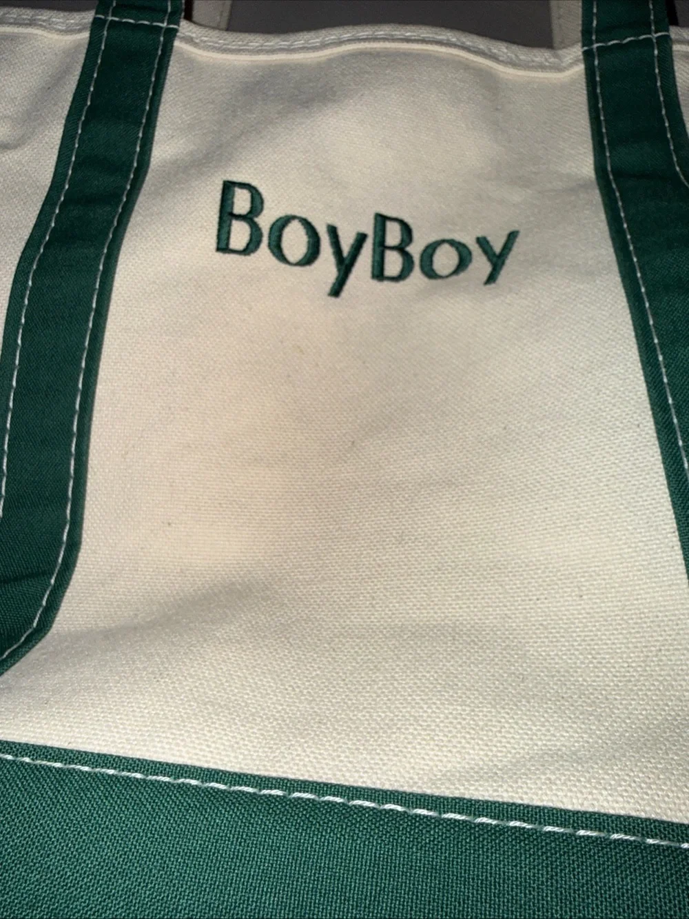 LL Bean Boat & Tote Bag Green and Cream